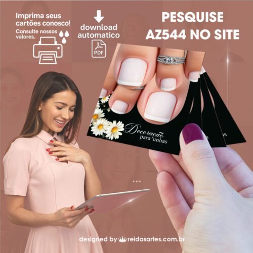 Kit 10 Artes em PDF Filha Única Pé 4,5x5cm - (Unhas Tam: 1,35x1,45cm) Cor: Branca AZ544 - Imagem 11