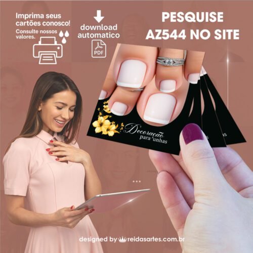 Kit 10 Artes em PDF Filha Única Pé 4,5x5cm - (Unhas Tam: 1,35x1,45cm) Cor: Branca AZ544 - Imagem 10