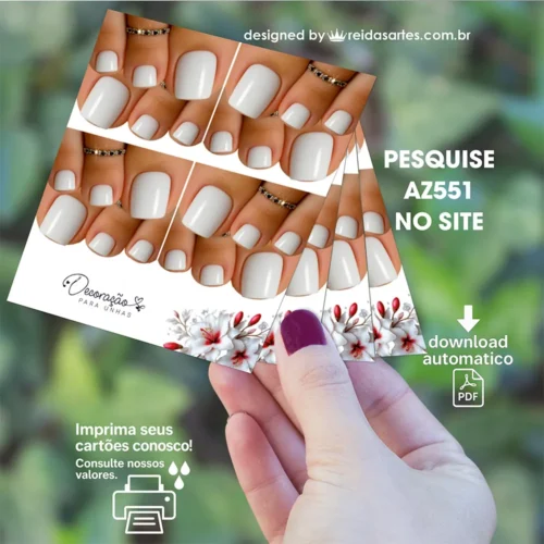 Arte em PDF Mini 4 Pares Pé pequeno 9x5cm - (Unhas Tam: 1,25x1,5cm) AZ551 5