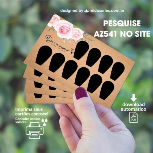 Arte em PDF 5 Pares 9x5cm - (Unhas Tam: 1,2x1,8cm) Cor: Preta AZ541 10