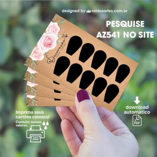 Arte em PDF 5 Pares 9x5cm - (Unhas Tam: 1,2x1,8cm) Cor: Preta AZ541 11