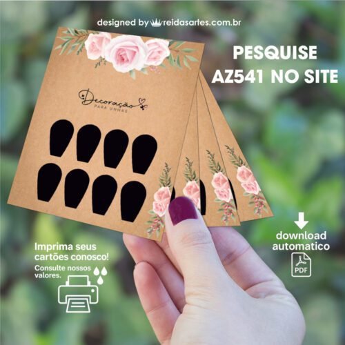 Arte em PDF Mini 4 Pares 7,5x9cm - (Unhas Tam: 1,2x1,8cm) Cor: Preta AZ541 12