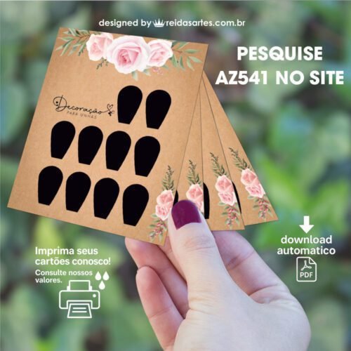 Arte em PDF Mini 5 Pares 7,5x9cm - (Unhas Tam: 1,2x1,8cm) Cor: Preta AZ541 13