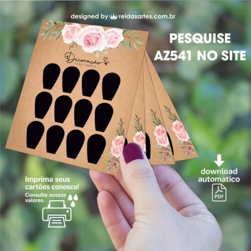 Arte em PDF Mini 6 Pares 7,5x9cm - (Unhas Tam: 1,2x1,8cm) Cor: Preta AZ541 14