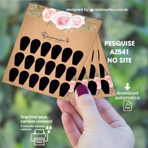 Arte em PDF Mini 9 Pares 9x10cm - (Unhas Tam: 1,2x1,8cm) Cor: Preta AZ541 15