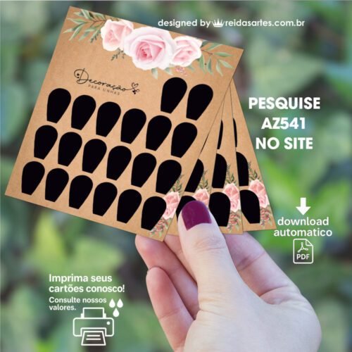 Arte em PDF Mini 10 Pares 9x10cm - (Unhas Tam: 1,2x1,8cm) Cor: Preta AZ541 16