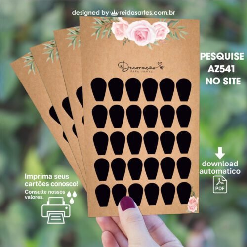 Arte em PDF Cartelão 15 Pares 9x15cm - (Unhas Tam: 1,2x1,8cm) Cor: Preta AZ541 17