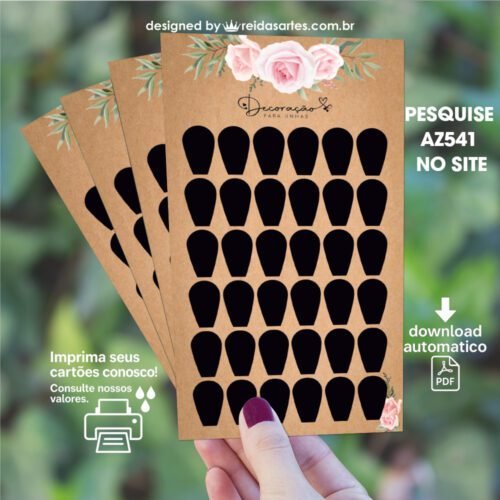 Arte em PDF Cartelão 18 Pares 9x15cm - (Unhas Tam: 1,2x1,8cm) Cor: Preta AZ541 18
