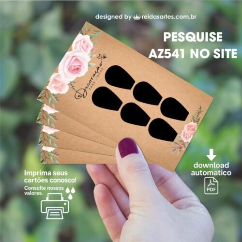Arte em PDF 3 Pares 9x5cm - (Unhas Tam: 1,2x1,8cm) Cor: Preta AZ541 7