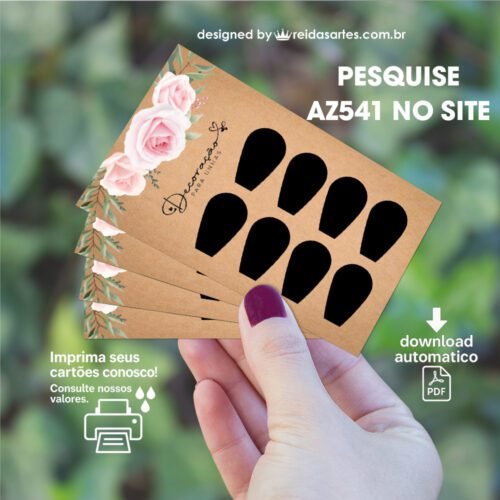 Arte em PDF 4 Pares 9x5cm - (Unhas Tam: 1,2x1,8cm) Cor: Preta AZ541 9