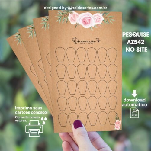 Arte em PDF Cartelão 15 Pares 9x15cm - (Unhas Tam: 1,2x1,8cm) Cor: Kraft AZ542 16